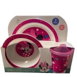 Disney Baby Minnie Mouse 3-Piece Dinner Set With Plate Bowl & Cup New